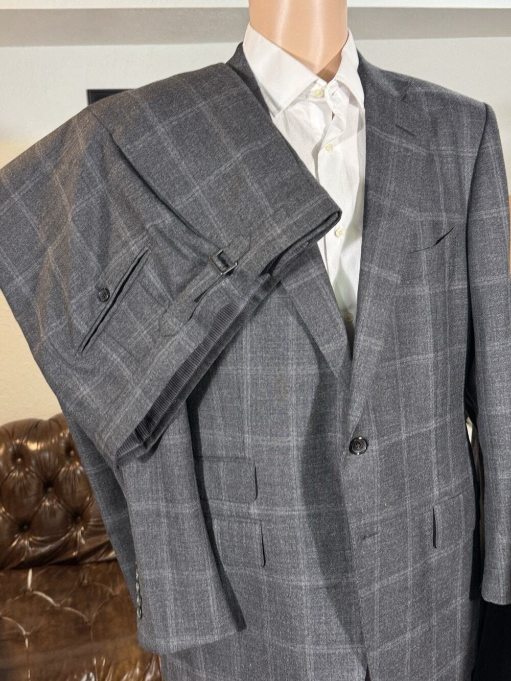 Tom Ford Charcoal Windowpane Notch Lapel O'Connor Suit 56 46R 39x31 Trousers